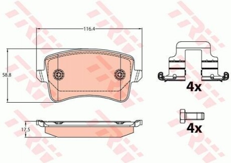 Комплект гальмівних колодок з 4 шт. дисків TRW GDB2107