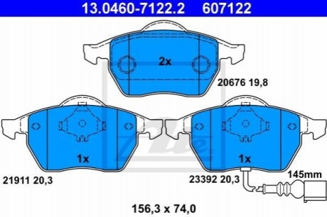 Комплект гальмівних колодок з 4 шт. дисків ATE 13.0460-7122.2 (фото 1)