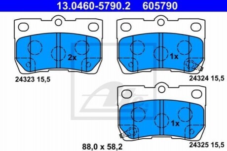 Комплект гальмівних колодок з 4 шт. дисків ATE 13.0460-5790.2 (фото 1)