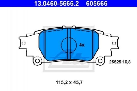 Комплект гальмівних колодок з 4 шт. дисків ATE 13.0460-5666.2 (фото 1)