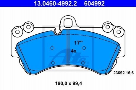 Комплект гальмівних колодок з 4 шт. дисків ATE 13.0460-4992.2 (фото 1)
