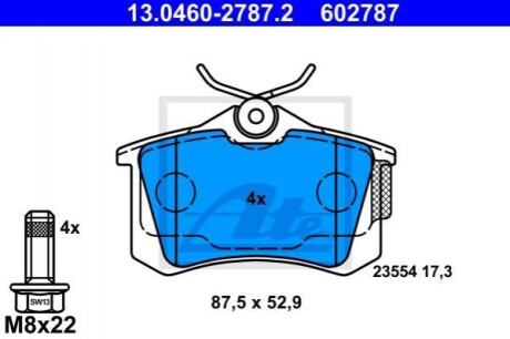 Комплект гальмівних колодок з 4 шт. дисків ATE 13.0460-2787.2 (фото 1)