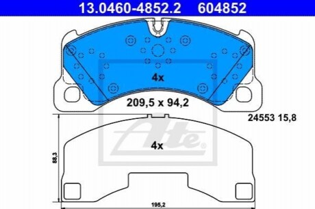 Комплект гальмівних колодок з 4 шт. дисків ATE 13.0460-4852.2 (фото 1)