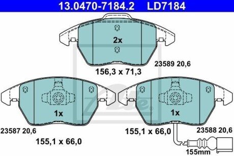 Комплект гальмівних колодок з 4 шт. дисків ATE 13.0470-7184.2