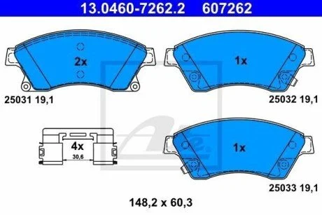 Комплект гальмівних колодок з 4 шт. дисків ATE 13.0460-7262.2
