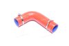 Патрубок радіатора МТЗ 1221,1522,1523 верхній (СИЛІКОН червоний, D=54 мм, L=195х130 мм) з хомутами DETALKA 142-1303010 (фото 1)