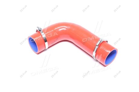 Патрубок радіатора МТЗ 1221,1522,1523 верхній (СИЛІКОН червоний, D=54 мм, L=195х130 мм) з хомутами DETALKA 142-1303010