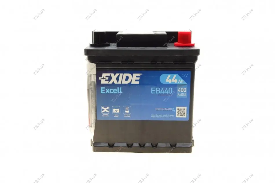 Акумулятор 12V/44Ah/400 (R+) (175х175х190) EXIDE EB440 (фото 1)